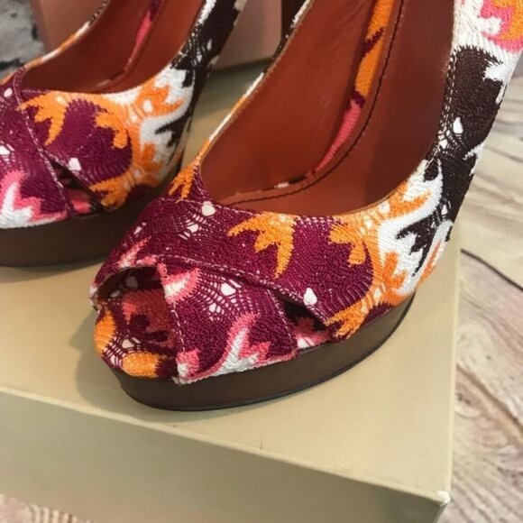 Missoni Size 9 Criss Cross Platform Slingback High Heel Sandals Peep Toe Orange - Picture 8 of 9